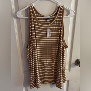 Old Navy Brown and White Striped Tank Top Luxe Fabric